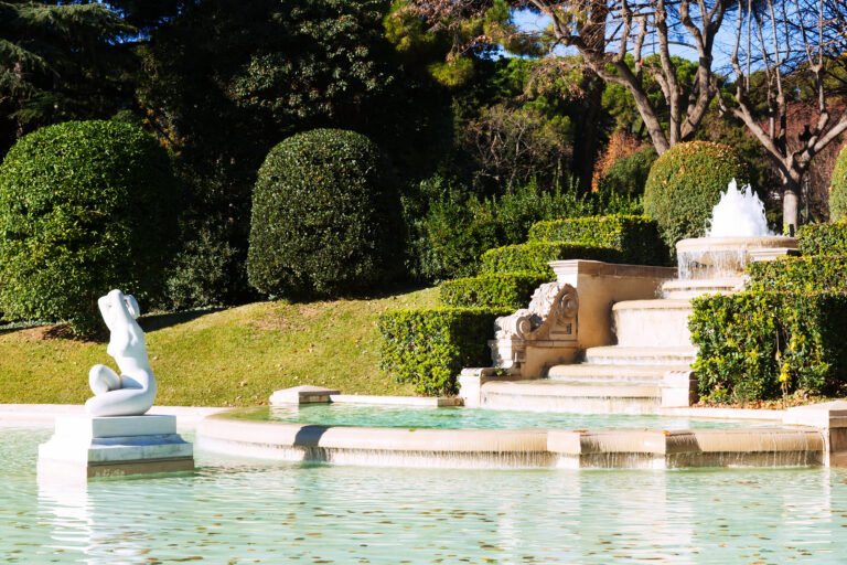 Fountain in Park of Pedralbes Royal Palace